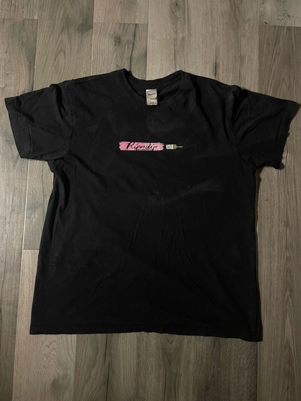 Ripndip Black Short Sleeve Tee with Pink Brushstroke Logo
